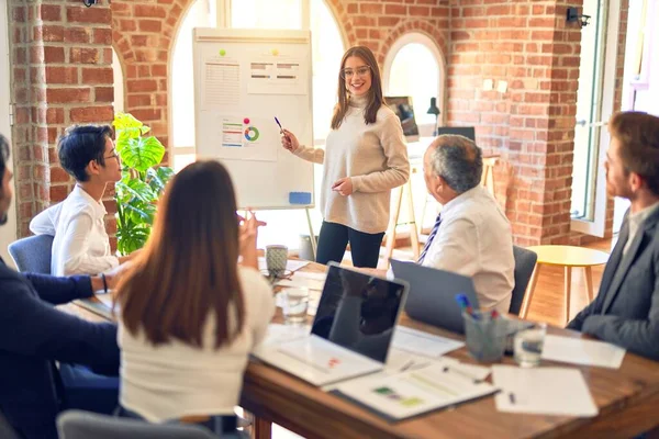 Group Business Workers Working Together Meeting One Them Making Presentation — Stok fotoğraf