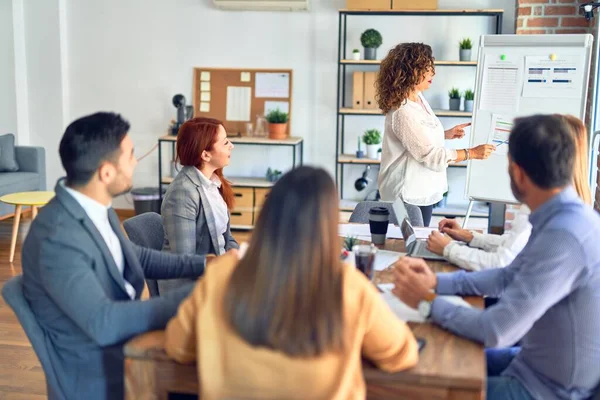 Group Business Workers Working Together Meeting One Them Making Presentation — Stok fotoğraf