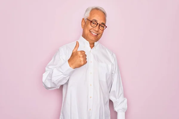 Middle Age Senior Grey Haired Man Wearing Glasses Business Shirt — Stock Photo, Image