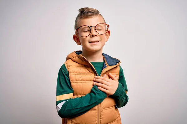 Young Little Caucasian Kid Blue Eyes Wearing Winter Coat Smart — Stock Photo, Image
