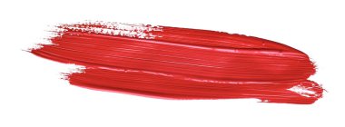 İzole edilmiş arkaplanda kırmızı renkli fırça darbesi, tuval suluboya dokusu, kırmızı ruj lekesi