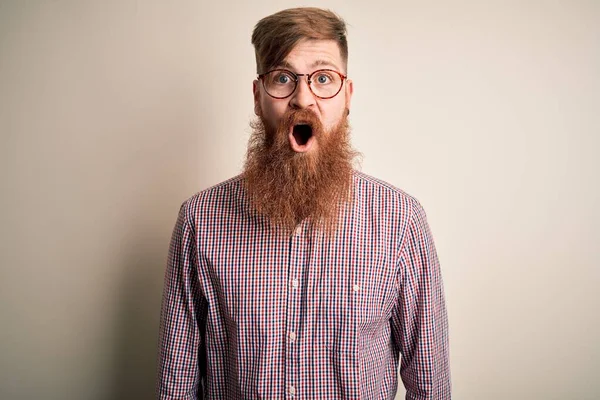 Handsome Irish Redhead Business Man Beard Wearing Glasses Isolated Background — Stock Photo, Image