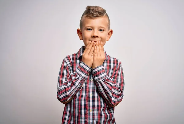 Ung Liten Kaukasisk Unge Med Blå Ögon Bär Elegant Skjorta — Stockfoto