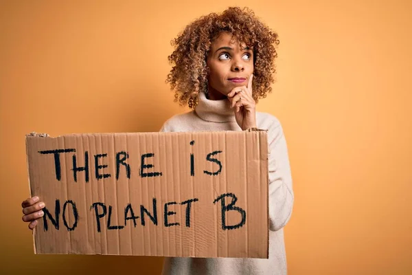 Afrikai Amerikai Aktivista Kér Környezet Gazdaság Banner Bolygó Üzenet Komoly — Stock Fotó