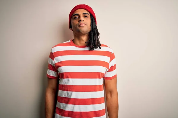 Young Handsome African American Man Dreadlocks Wearing Striped Shirt Wool — Stock Photo, Image