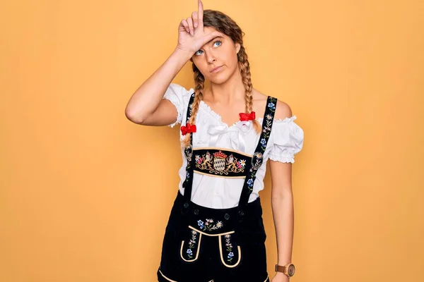 Young Beautiful Blonde German Woman Blue Eyes Wearing Traditional Octoberfest — Stock Photo, Image