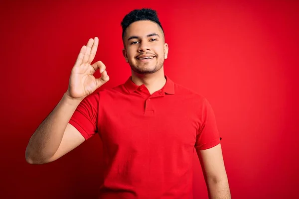 Young Handsome Man Wearing Red Casual Polo Standing Isolated Background — Stock Photo, Image