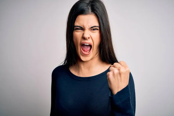 Young Beautiful Brunette Woman Wearing Casual Sweater Standing White Background — Stock Photo, Image