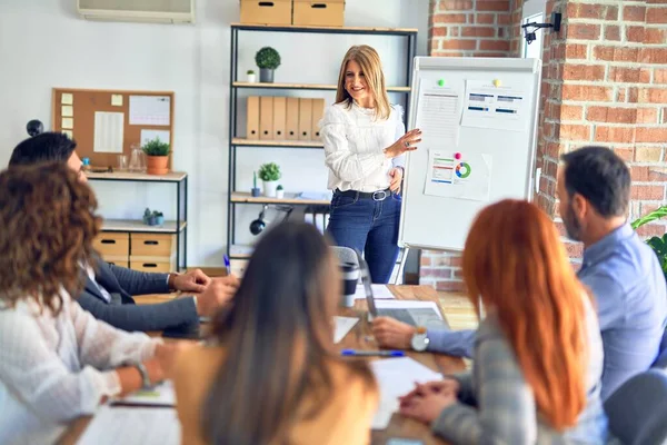 Group Business Workers Working Together Meeting One Them Making Presentation — Stok fotoğraf