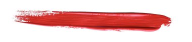 İzole edilmiş arkaplanda kırmızı renkli fırça darbesi, tuval suluboya dokusu, kırmızı ruj lekesi