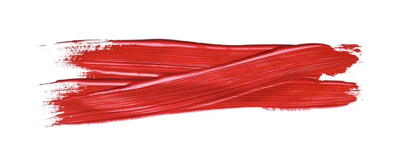 Röd Färgad Pensel Stroke Målning Över Isolerad Bakgrund Duk Akvarell — Stockfoto