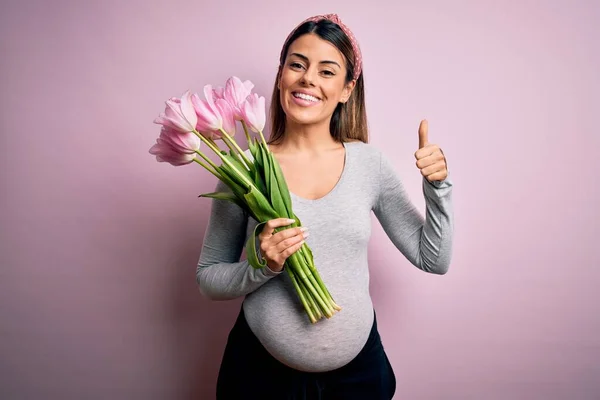 Middle Age Pregnant Woman Expecting Baby Holding Plant Pot Happy Stock  Photo by ©Krakenimages.com 359012786