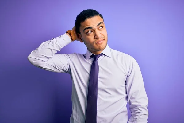 Young Brazilian Businessman Wearing Elegant Tie Standing Isolated Purple Background — Stock Photo, Image