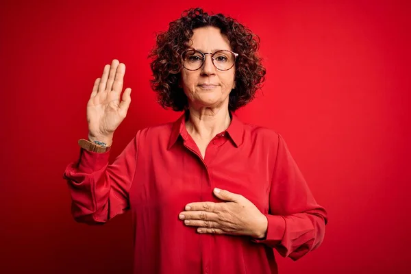 Middle Age Beautiful Curly Hair Woman Wearing Casual Shirt Glasses — Stock Photo, Image