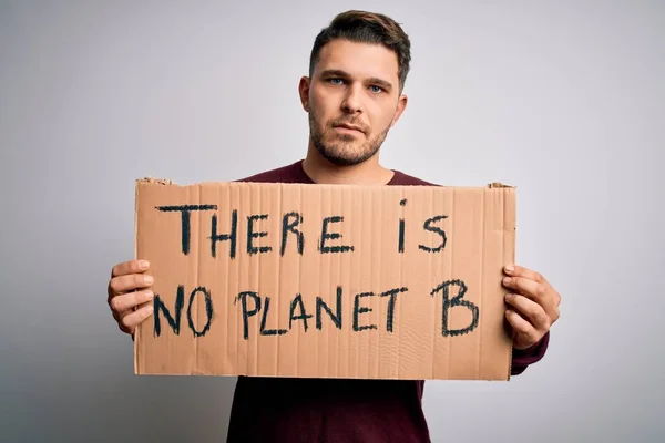 Jovem Ativista Segurando Banner Protesto Para Mudanças Climáticas Ambientais Com — Fotografia de Stock