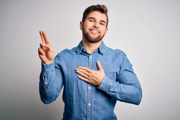 Young Handsome Blond Man Beard Blue Eyes Wearing Casual Denim — Stock Photo, Image