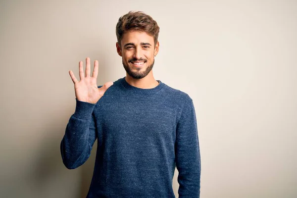 Young Handsome Man Beard Wearing Casual Sweater Standing White Background — Stock Photo, Image