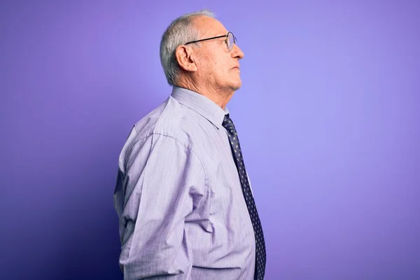 Hombre Negocios Senior Pelo Gris Con Gafas Pie Sobre Fondo — Foto de Stock