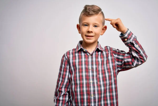 Young Little Caucasian Kid Blue Eyes Wearing Elegant Shirt Standing — Stock Photo, Image