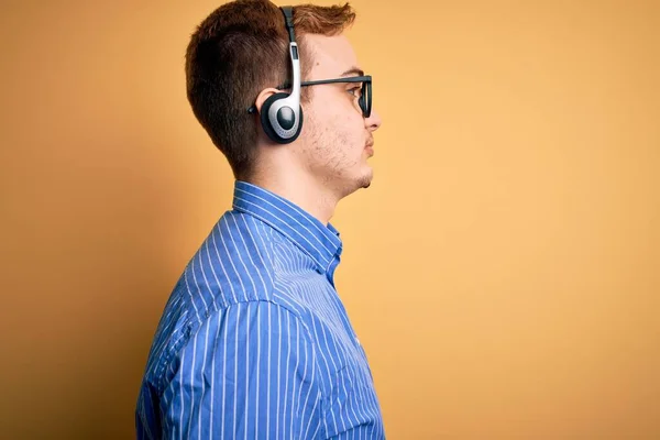 Young Handsome Redhead Call Center Agent Man Wearing Glasses Working Royalty Free Stock Images