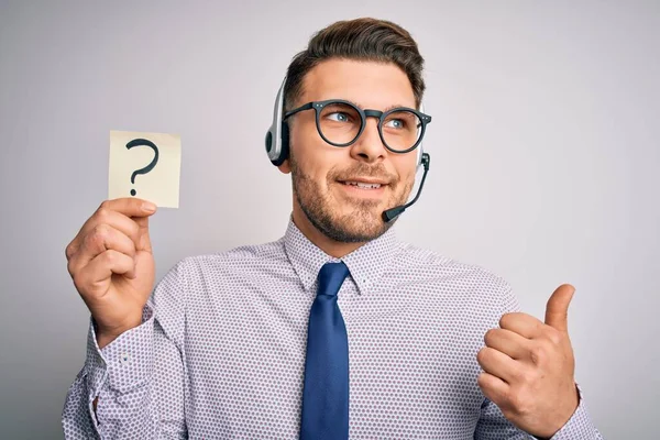 Jonge Call Center Operator Business Man Met Blauwe Ogen Met — Stockfoto