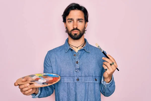 Jeune Artiste Hispanique Beau Homme Avec Ours Tenant Palette Peintre — Photo