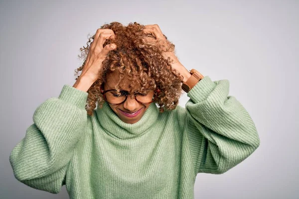 Young Beautiful African American Woman Wearing Turtleneck Sweater Glasses Suffering — Stock Photo, Image