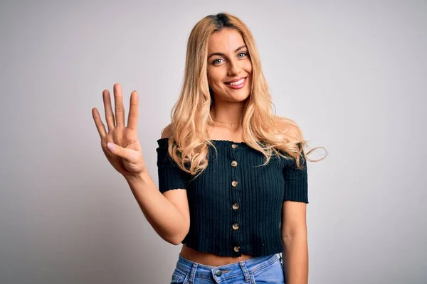 Young Beautiful Blonde Woman Wearing Casual Shirt Standing Isolated White — Stock Photo, Image