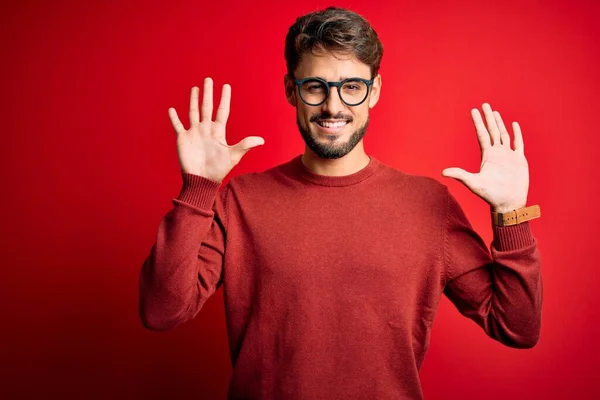 Jonge Knappe Man Met Baard Die Een Bril Draagt Trui — Stockfoto