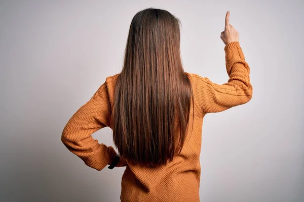 Mulher Bonita Nova Com Olhos Azuis Vestindo Camisola Casual Sobre — Fotografia de Stock