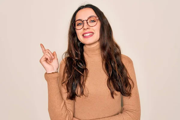 Young Beautiful Woman Wearing Casual Turtleneck Sweater Glasses White Background — Stock Photo, Image