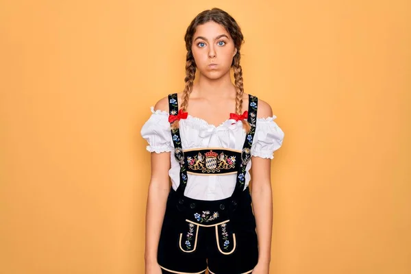 Young Beautiful Blonde German Woman Blue Eyes Wearing Traditional Octoberfest — Stock Photo, Image