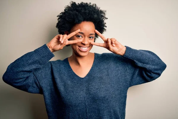 Young Beautiful African American Afro Woman Curly Hair Wearing Casual — Stock Photo, Image