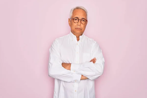 Middle Age Senior Grey Haired Man Wearing Glasses Business Shirt — Stock Photo, Image