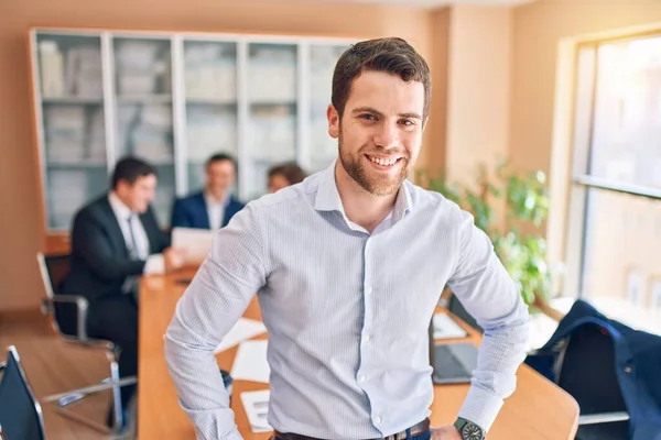 Business lawyers workers meeting at law firm office. Professional executive partners working on finance strategry at the workplace. Leader worker standing confident looking at the camera.