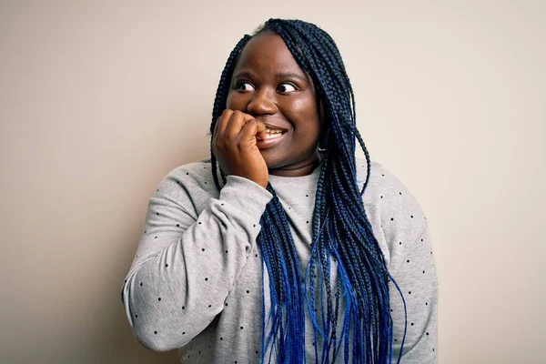 African American Size Woman Braids Wearing Casual Sweatshirt White Background — Stock Photo, Image