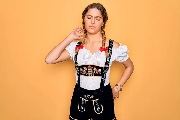 Young Beautiful Blonde German Woman Blue Eyes Wearing Traditional Octoberfest — Stock Photo, Image