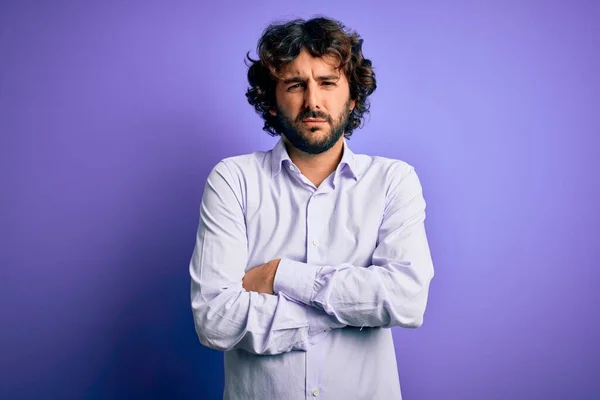 Young Handsome Business Man Beard Wearing Shirt Standing Purple Background — Stock Photo, Image