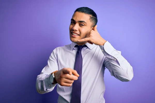 Young Brazilian Businessman Wearing Elegant Tie Standing Isolated Purple Background — Stock Photo, Image