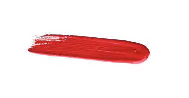 İzole edilmiş arkaplanda kırmızı renkli fırça darbesi, tuval suluboya dokusu, kırmızı ruj lekesi