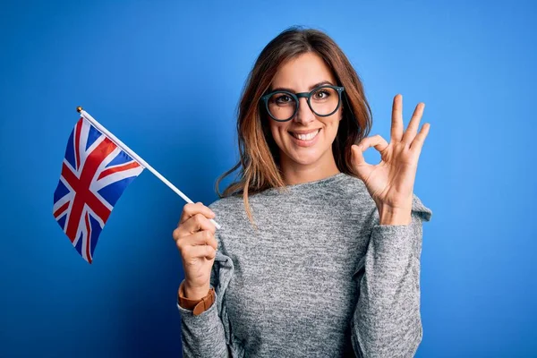 Fiatal Gyönyörű Barna Hazafi Gazdaság Egyesült Királyság Zászló Brexit Népszavazás — Stock Fotó