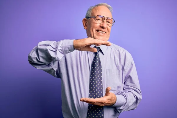 Grey Haired Senior Business Man Wearing Glasses Standing Purple Isolated — Stock Photo, Image