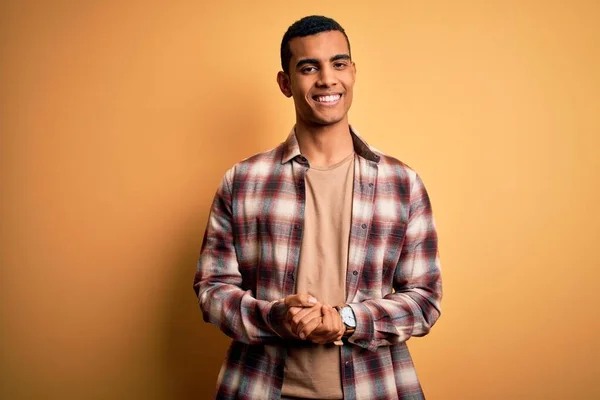 Young Handsome African American Man Wearing Casual Shirt Standing Yellow — Stock Photo, Image