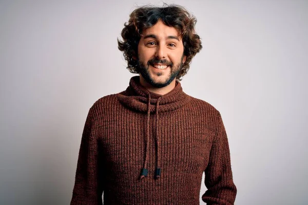 Young Handsome Man Beard Wearing Casual Sweater Standing White Background — Stock Photo, Image