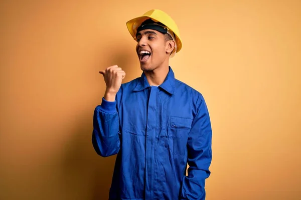 Young Handsome African American Worker Man Wearing Blue Uniform Security — Stock Photo, Image