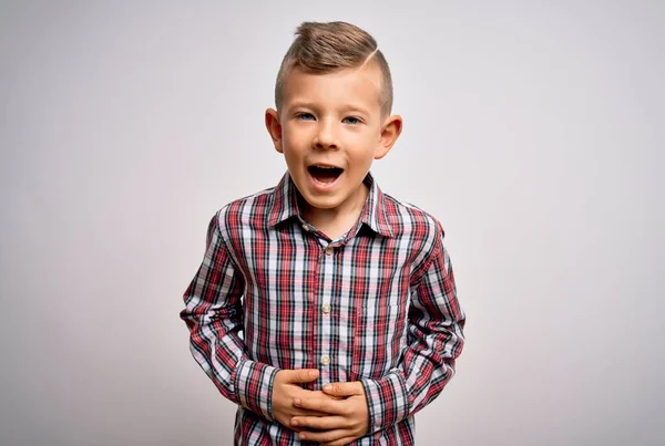 Joven Niño Caucásico Con Los Ojos Azules Usando Camisa Elegante — Foto de Stock