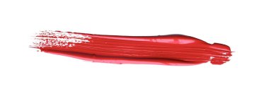 İzole edilmiş arkaplanda kırmızı renkli fırça darbesi, tuval suluboya dokusu, kırmızı ruj lekesi