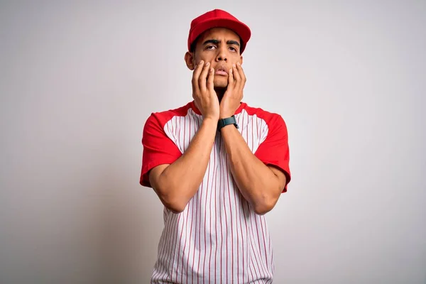 Joven Atleta Afroamericano Guapo Con Camiseta Gorra Béisbol Rayas Las — Foto de Stock