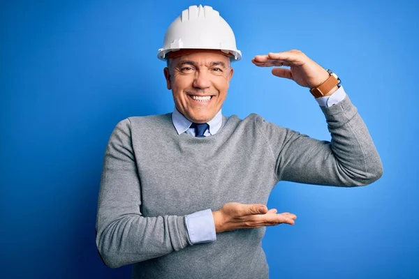Middle Age Handsome Grey Haired Engineer Man Wearing Safety Helmet — Stock Photo, Image