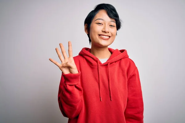 Jong Mooi Aziatisch Meisje Dragen Casual Sweatshirt Met Hoodie Witte — Stockfoto